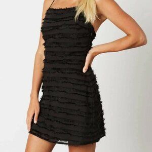 Cotton Candy La Jennifer Fringed Black Mini Dress – Size Medium (Like New)